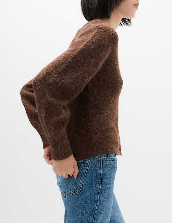 Alpaca Blend Crew Neck Cardigan