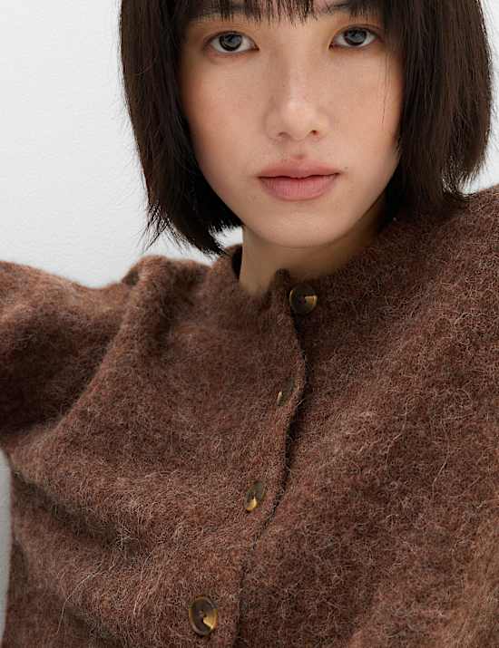 Alpaca Blend Crew Neck Cardigan