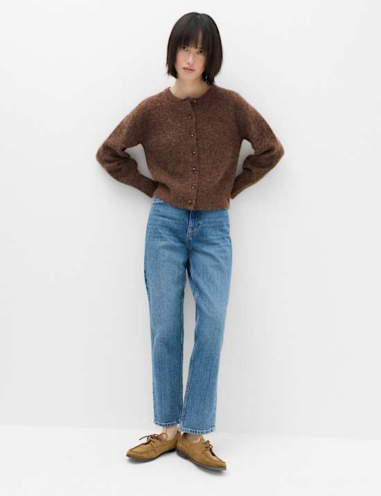 Alpaca Blend Crew Neck Cardigan