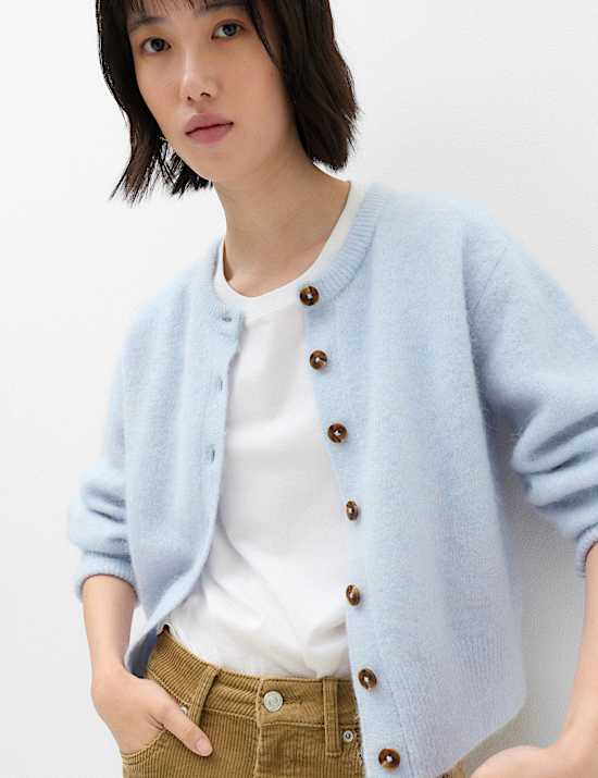 Alpaca Blend Crew Neck Cardigan