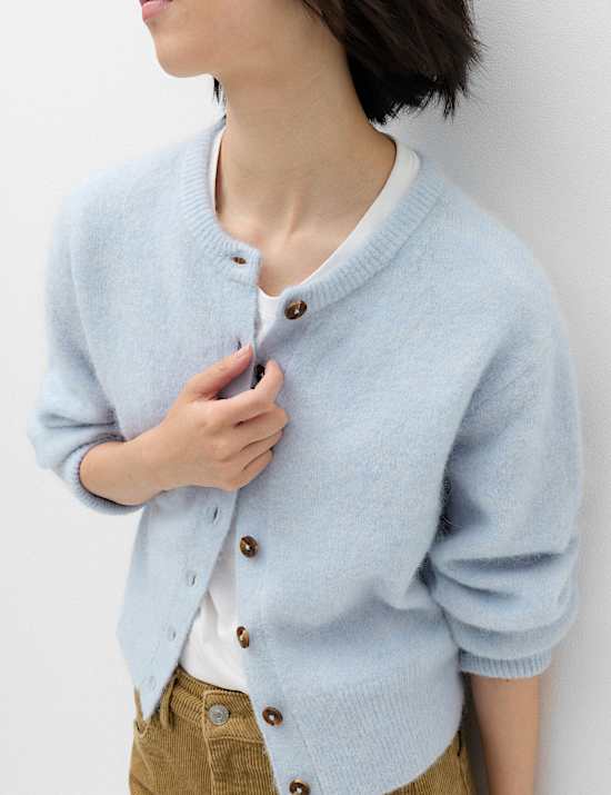 Alpaca Blend Crew Neck Cardigan