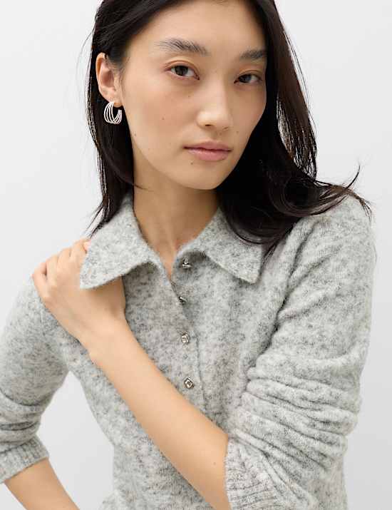 Embellished Button Detail Jumper with Wool