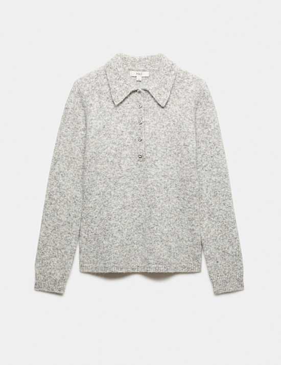 Embellished Button Detail Jumper with Wool