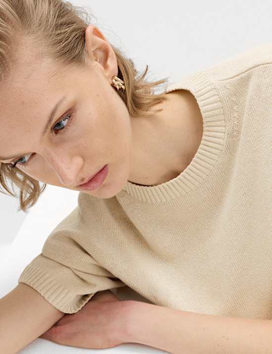 Relaxed-fit gebreide top met linnen