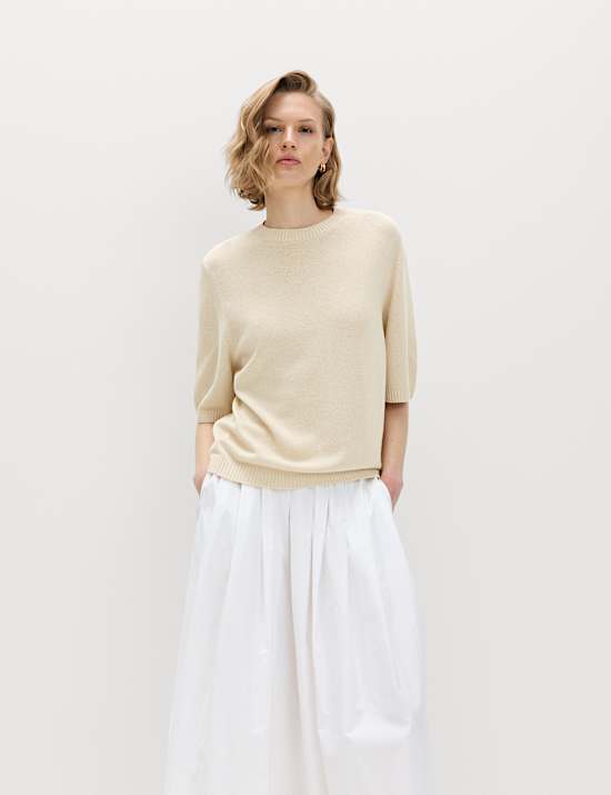 Relaxed-fit gebreide top met linnen