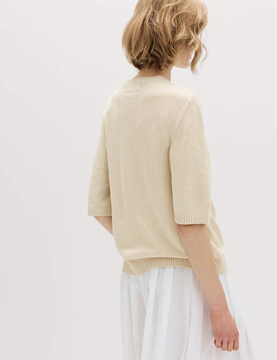 Relaxed-fit gebreide top met linnen