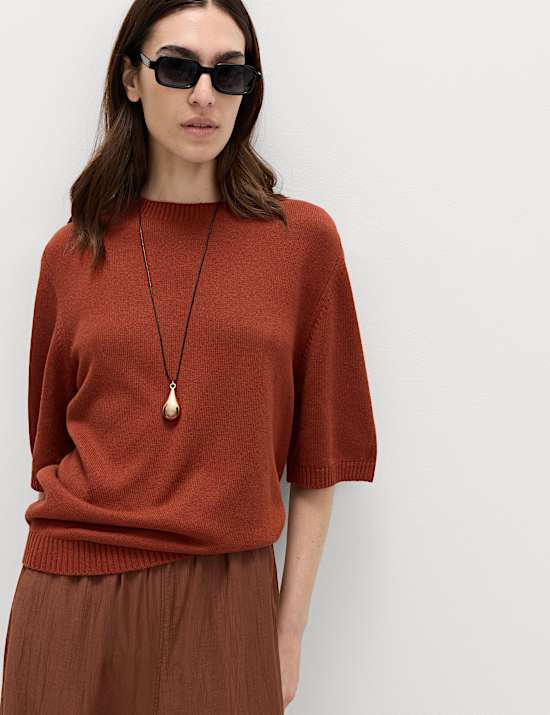 Relaxed Fit Knitted Top With Linen