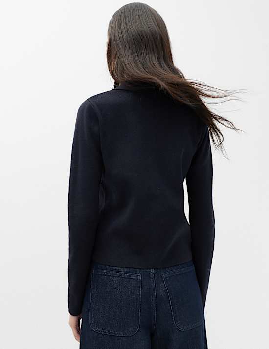 Embellished Collared Fitted Cardigan with Wool