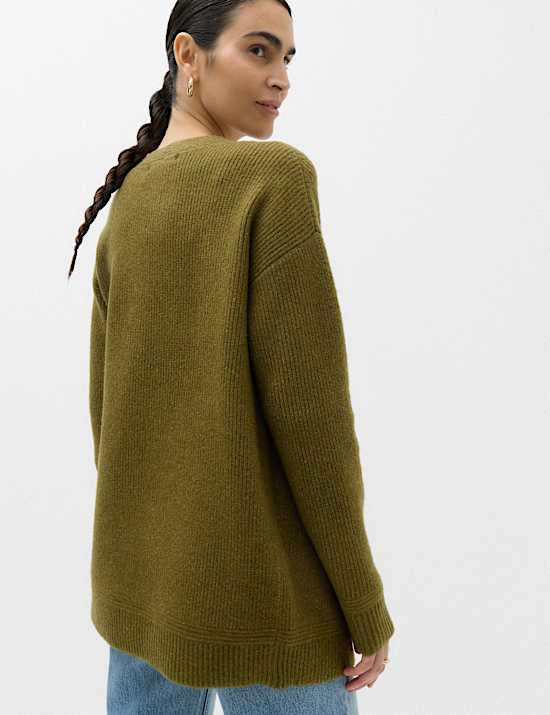 Edge To Edge Longline Cardigan With Wool