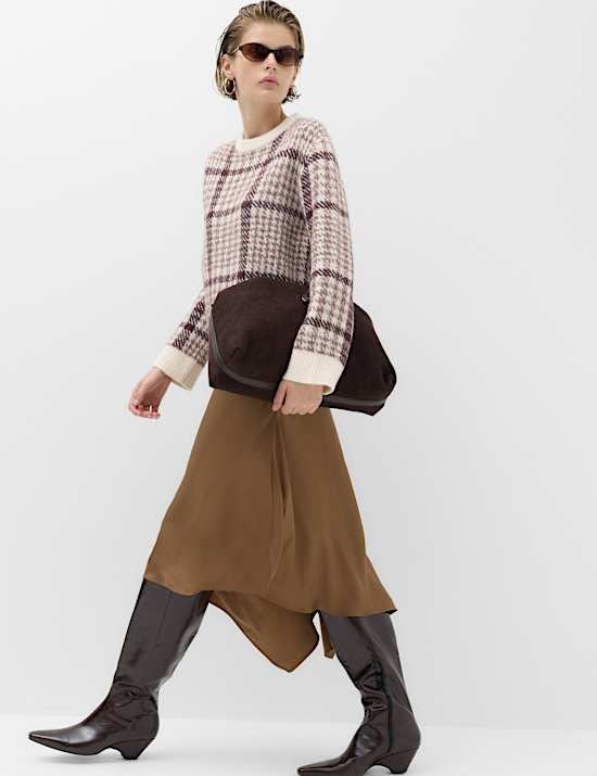 Dogtooth Crew Neck Relaxed Jumper With Wool