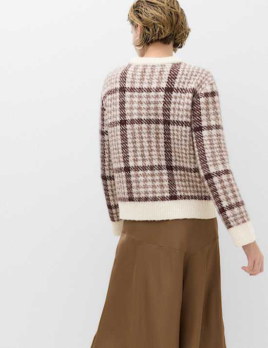 Dogtooth Crew Neck Relaxed Jumper With Wool