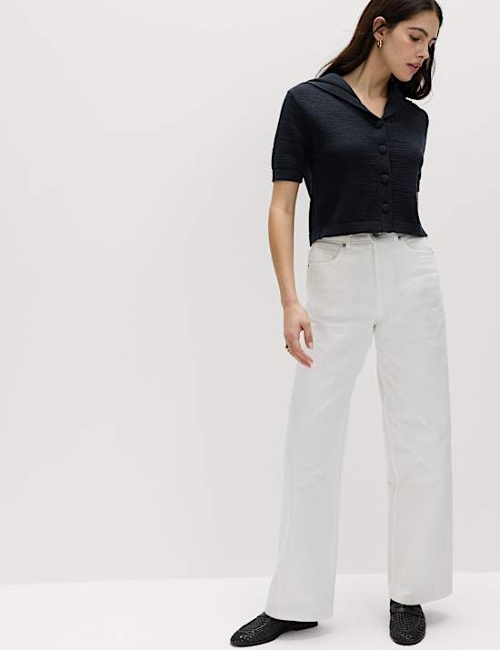 Cotton Blend Sailor Collared Cardigan