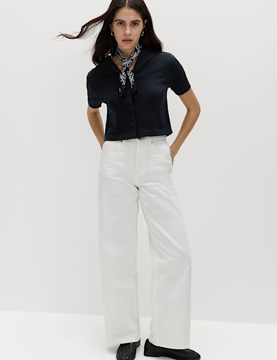 Cotton Blend Sailor Collared Cardigan