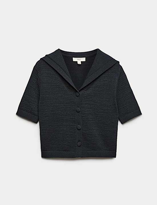 Cotton Blend Sailor Collared Cardigan