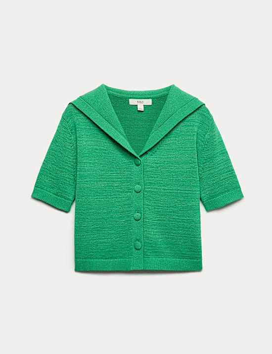 Cotton Blend Sailor Collared Cardigan