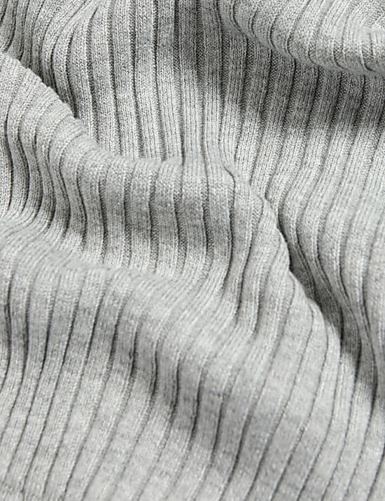 Ribbed Collared Button Detail Knitted Top