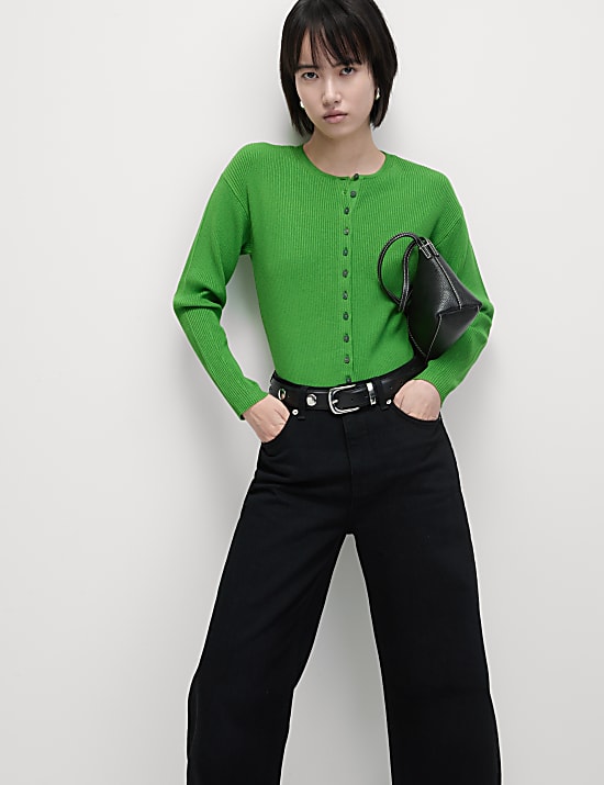 Kardigan prążkowany z okrągłym dekoltem