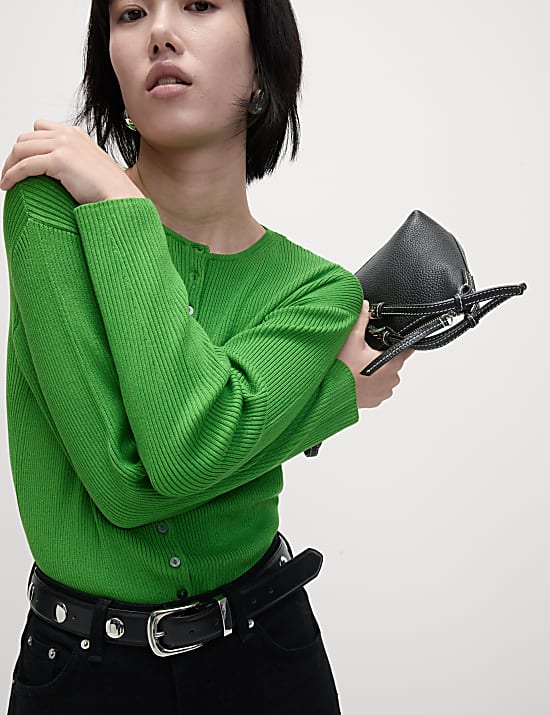 Kardigan prążkowany z okrągłym dekoltem