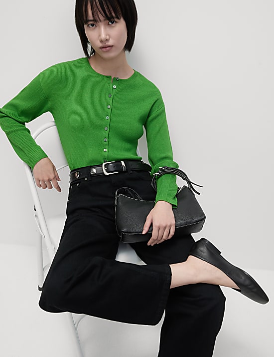 Kardigan prążkowany z okrągłym dekoltem