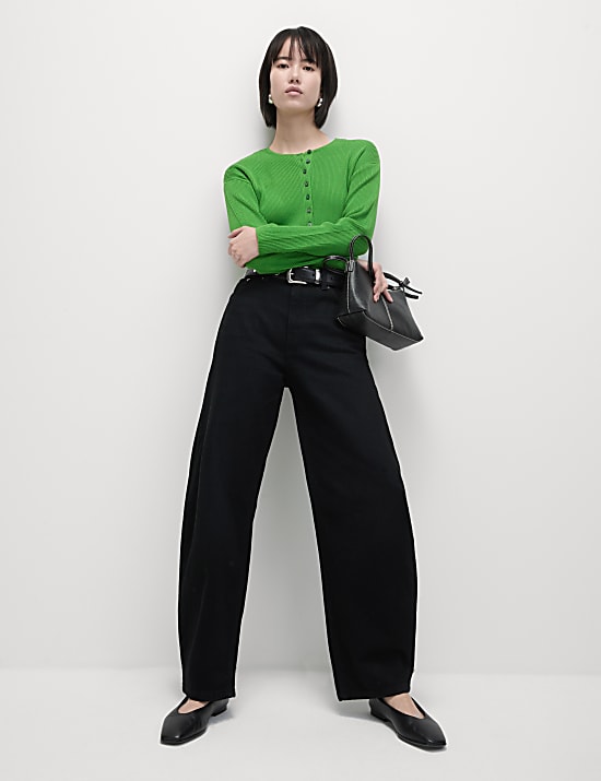 Kardigan prążkowany z okrągłym dekoltem