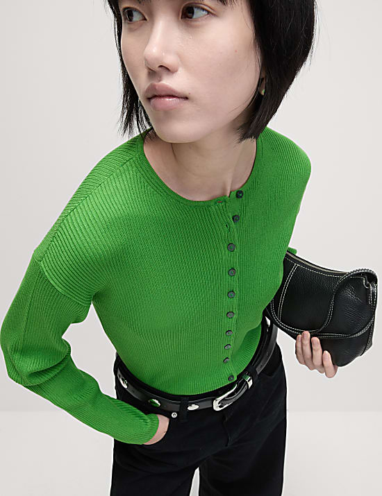 Kardigan prążkowany z okrągłym dekoltem