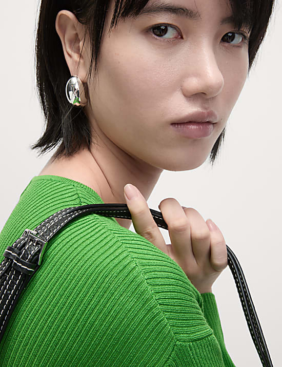 Kardigan prążkowany z okrągłym dekoltem