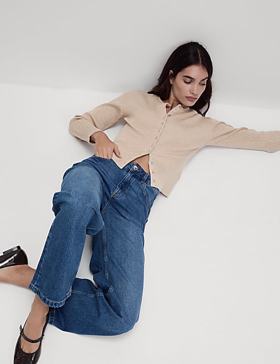 Ribbed Crew Neck Cardigan