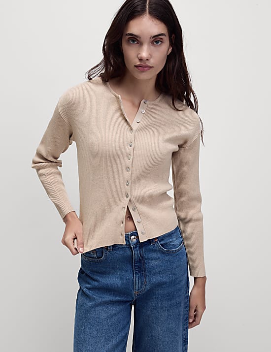 Ribbed Crew Neck Cardigan