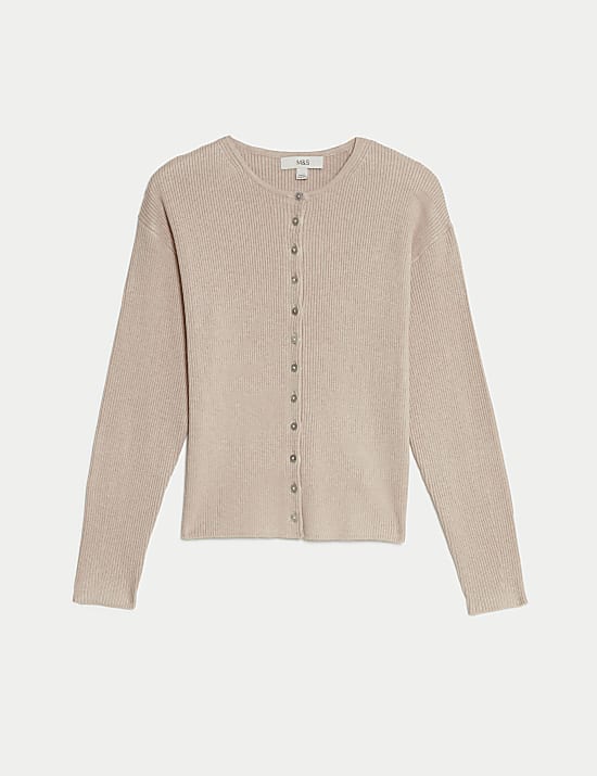 Ribbed Crew Neck Cardigan