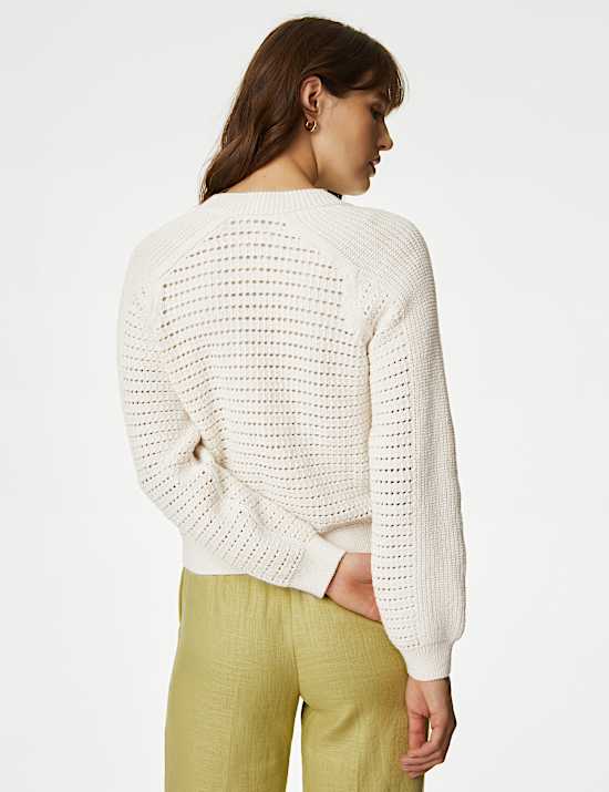 Cotton Rich Textured Crew Neck Cardigan