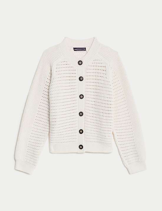 Cotton Rich Textured Crew Neck Cardigan