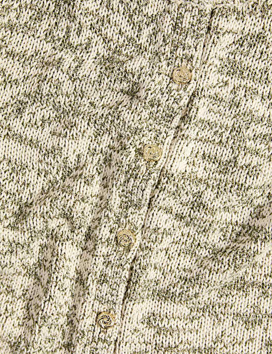 Cardigan en coton mélangé à manches courtes, fermeture avant boutonnée effet métallisé