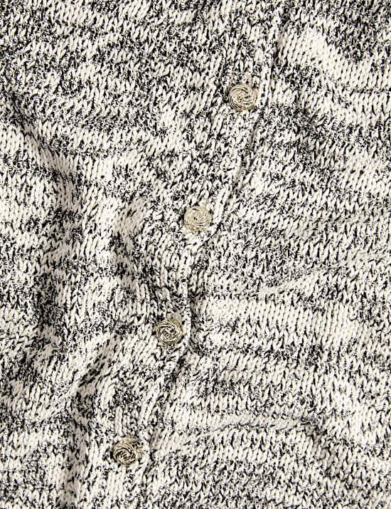 Cotton Blend Metallic Button Front Short Sleeve Cardigan