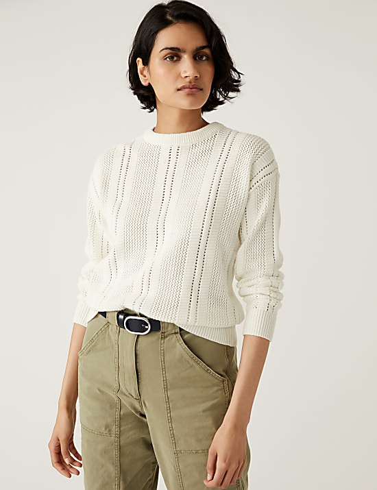 Cotton Rich Textured Crew Neck Jumper