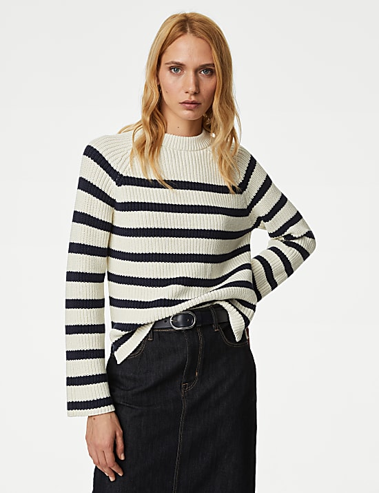 Cotton Rich Striped Textured Jumper