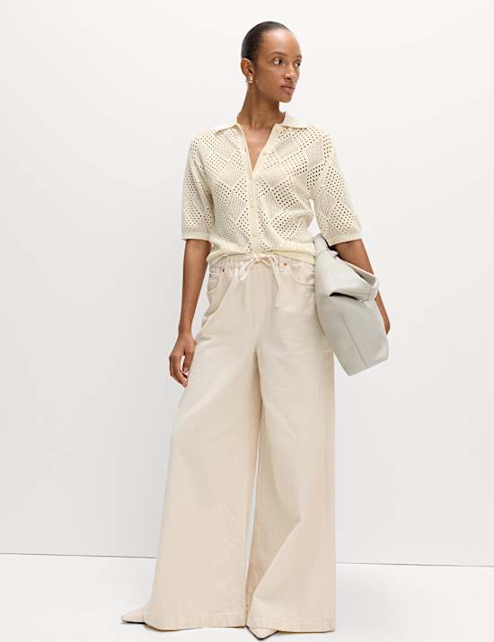 Cotton Rich Textured Collared Knitted Top