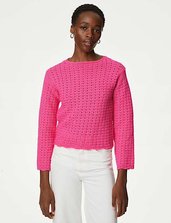 Texturovan&yacute; svetr s v&yacute;střihem ke krku s vysok&yacute;m pod&iacute;lem bavlny