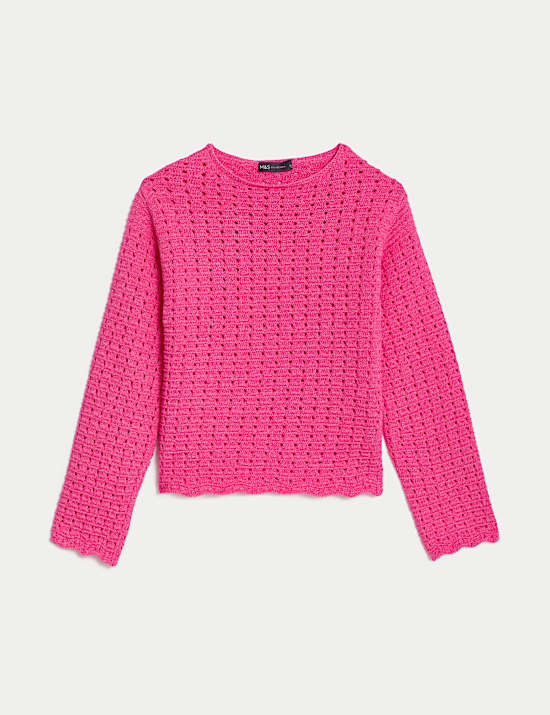 Texturovan&yacute; svetr s v&yacute;střihem ke krku s vysok&yacute;m pod&iacute;lem bavlny