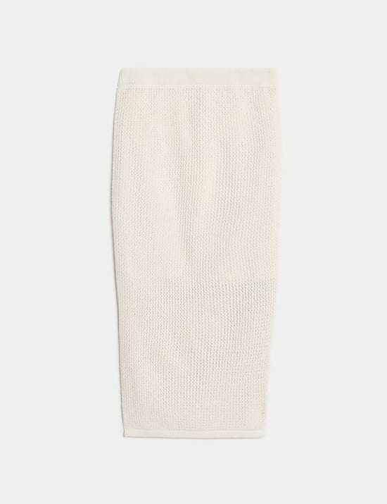 Cotton Rich Textured Knitted Midi Skirt