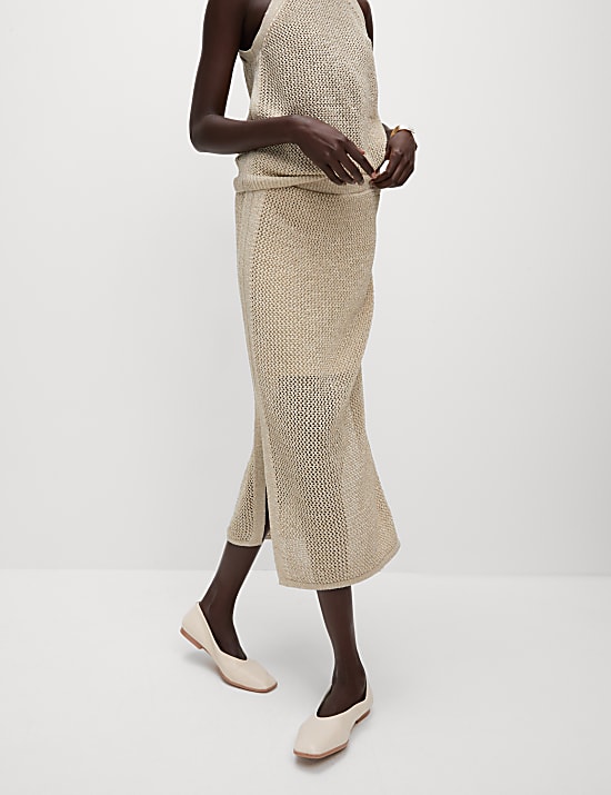 Falda de punto a media pierna de algod&oacute;n texturizada