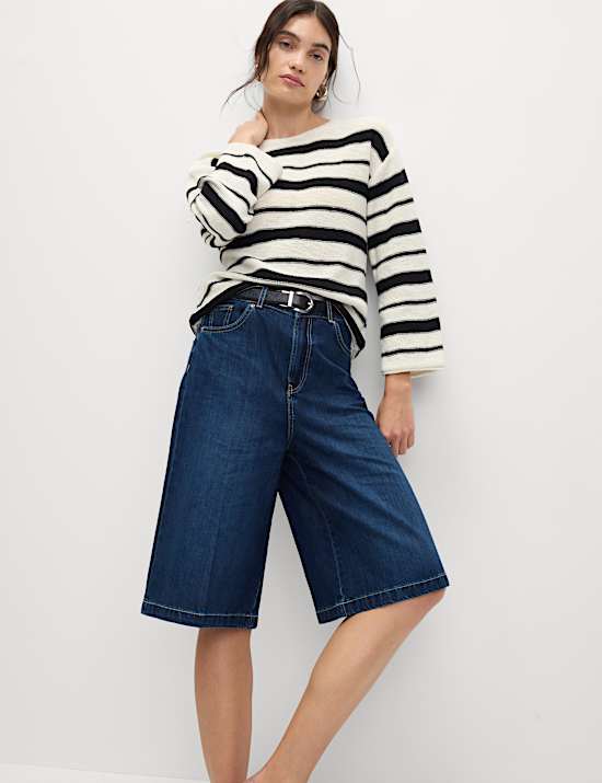 Cotton Rich Striped Crew Neck Fitted Jumper