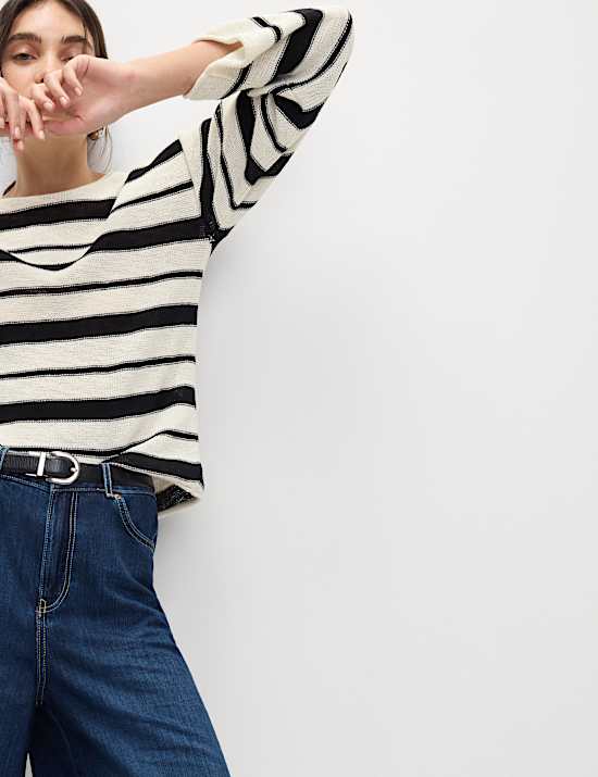 Cotton Rich Striped Crew Neck Fitted Jumper