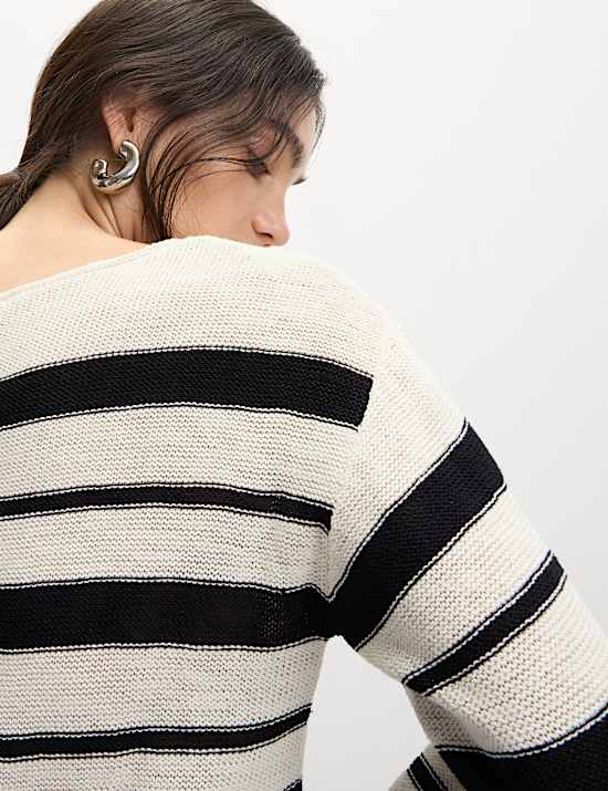 Cotton Rich Striped Crew Neck Fitted Jumper