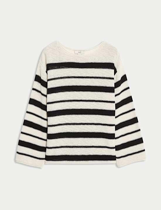 Cotton Rich Striped Crew Neck Fitted Jumper