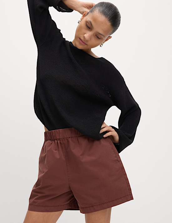 Cotton Blend Textured Crew Neck Jumper
