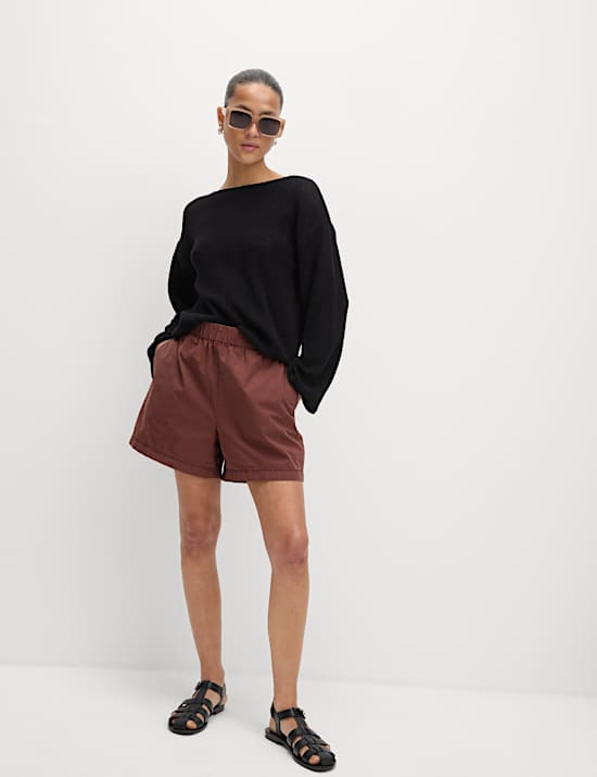 Cotton Blend Textured Crew Neck Jumper