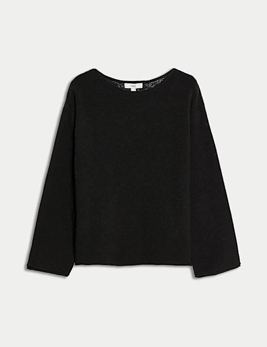 Cotton Blend Textured Crew Neck Jumper