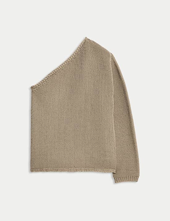 One Shoulder Slim Fit Textured Knitted Top