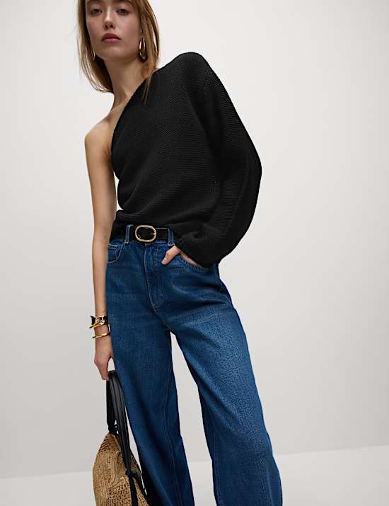 One Shoulder Slim Fit Textured Knitted Top