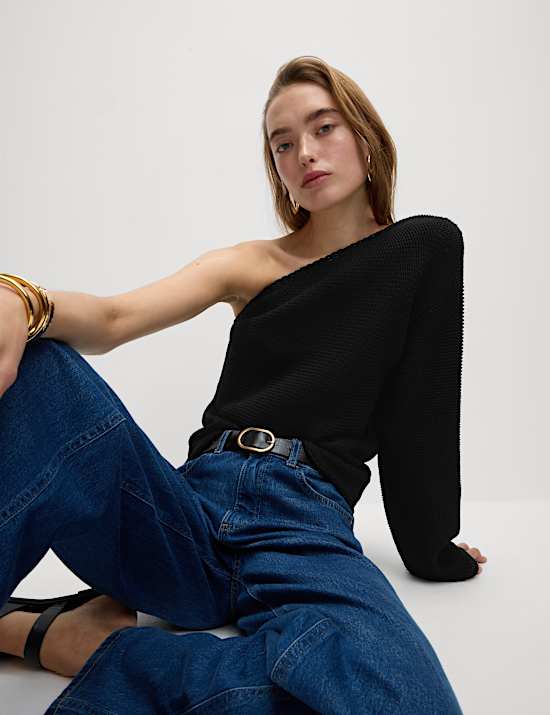 One Shoulder Slim Fit Textured Knitted Top